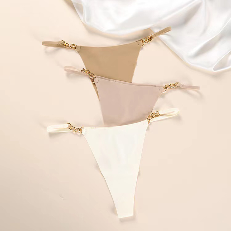 2Pcs New Arrival Women's Sexy Thong Seamless Large Size Sexy Girl Triangle Lingerie Pure Cotton Crotch With Exquisite Metal RIng Women's Thong Underwear