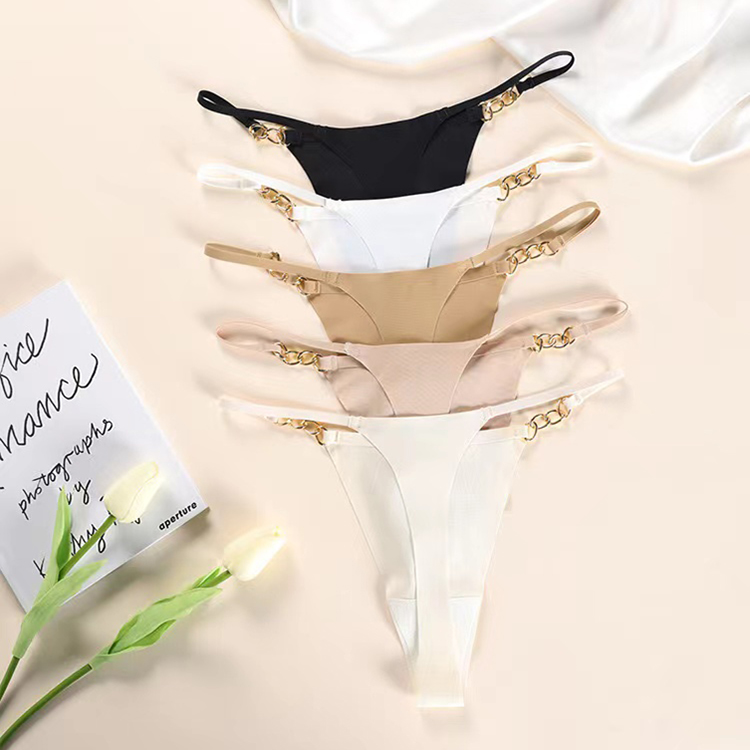 2Pcs New Arrival Women's Sexy Thong Seamless Large Size Sexy Girl Triangle Lingerie Pure Cotton Crotch With Exquisite Metal RIng Women's Thong Underwear