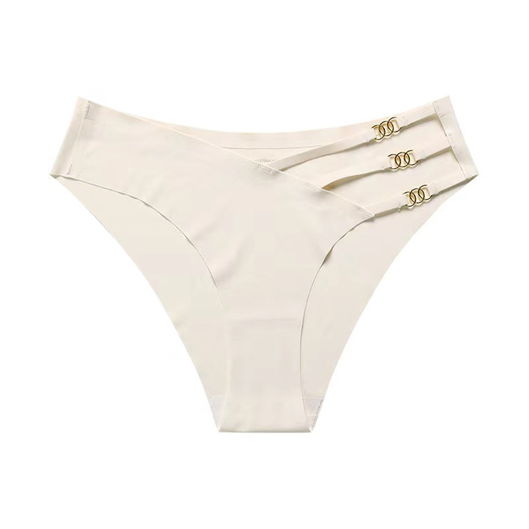 2Pcs New Arrival Women's Sexy Lingerie  Low Waist Triangle Panties New Design with Exquisite Metal Ring Buckle Ice Silk Traceless Women's Triangle Underwear