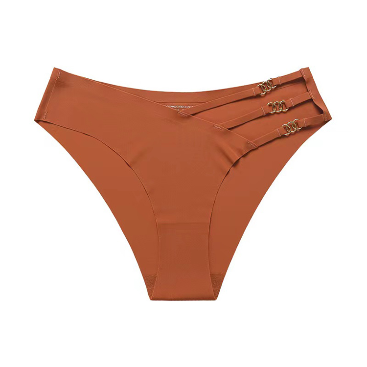 2Pcs New Arrival Women's Sexy Lingerie  Low Waist Triangle Panties New Design with Exquisite Metal Ring Buckle Ice Silk Traceless Women's Triangle Underwear