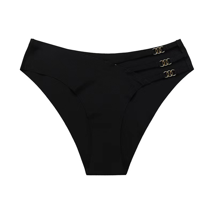 2Pcs New Arrival Women's Sexy Lingerie  Low Waist Triangle Panties New Design with Exquisite Metal Ring Buckle Ice Silk Traceless Women's Triangle Underwear