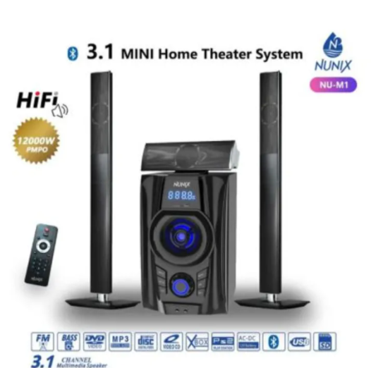 3.1 CH Nunix Bluetooth Multimedia Subwoofer Speaker System With Tall Boys black 12000 watts