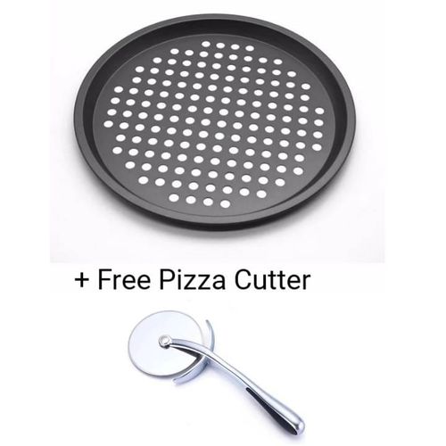 Round Non-stick Pizza Pan With Holes Plus Free Pizza Cutter