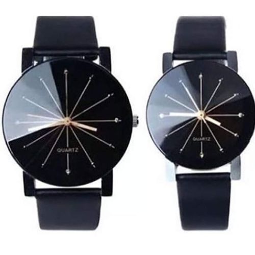 Smart Couples Leather Wrist Watch Black