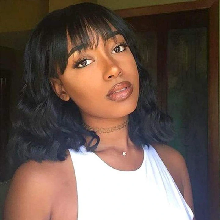 Fashion short curly hair neat bangs slightly curly clavicle hair women wigs for gift