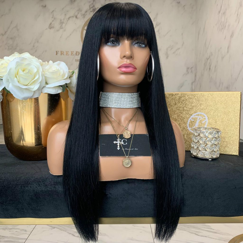 Fashion long straight hair neat bangs temperament trim face long hair female synthetic hair for women gift