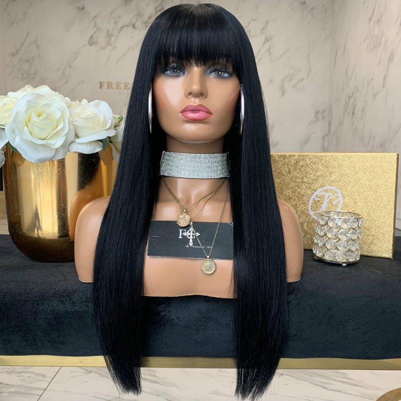 Fashion long straight hair neat bangs temperament trim face long hair female synthetic hair for women gift