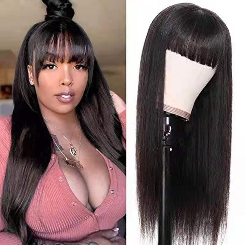 Fashion long straight hair neat bangs temperament trim face long hair female synthetic hair for women gift