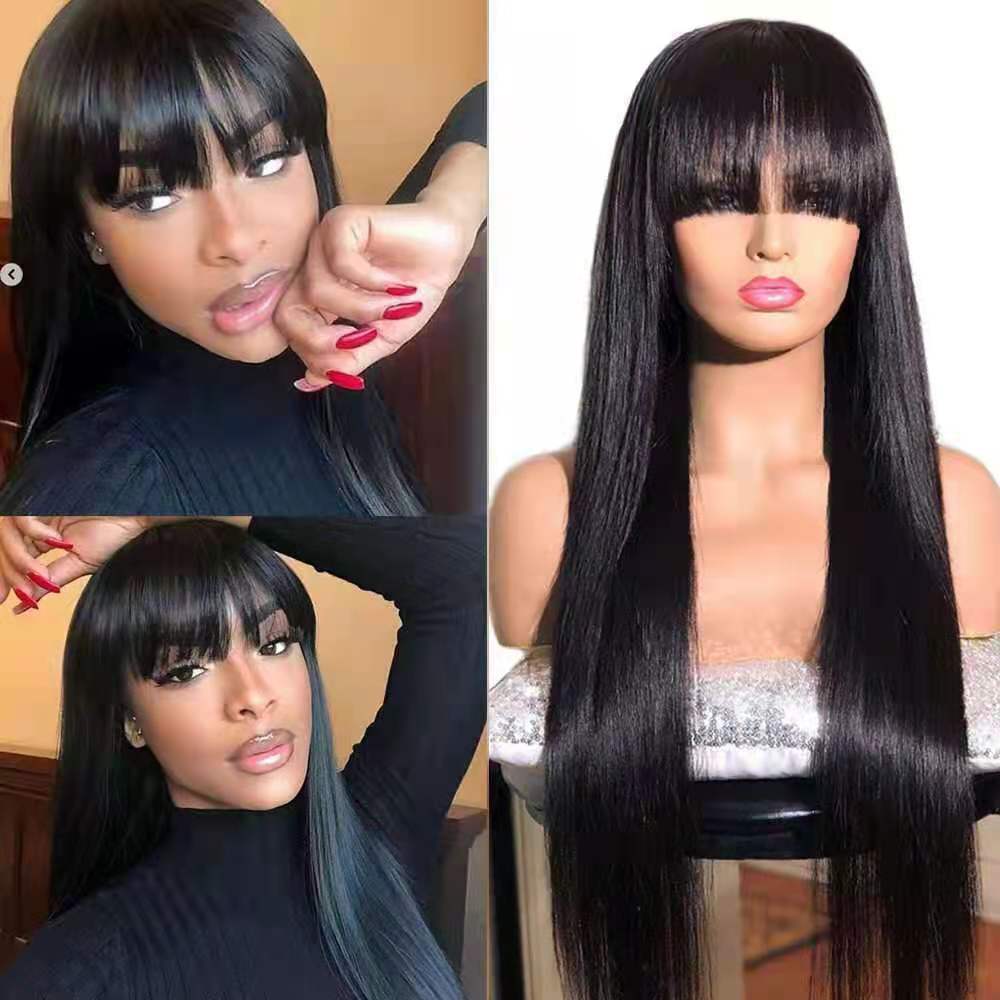 Fashion long straight hair neat bangs temperament trim face long hair female synthetic hair for women gift