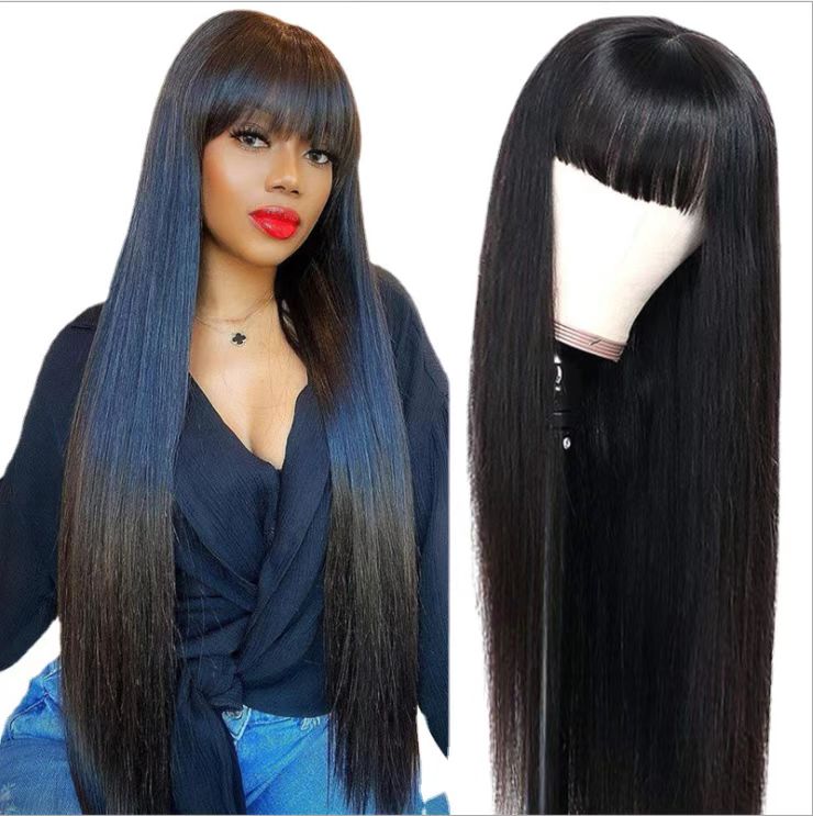 Fashion long straight hair neat bangs temperament trim face long hair female synthetic hair for women gift