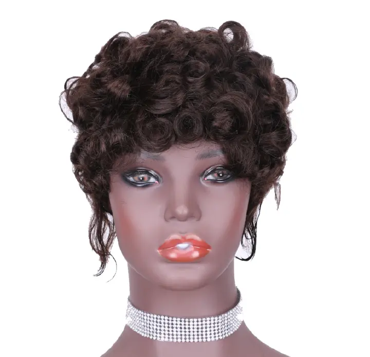 Afro Wigs Women Fashion Short rolls Hair wig Cosply Daily  Party Wigs Black Brown Human Real Wigs