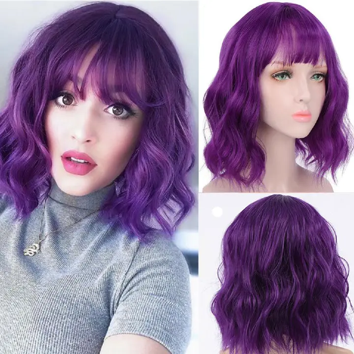 Afro Wigs Women Fashion Long rolls Hair wig Cosply Daily  Party Wigs Purple