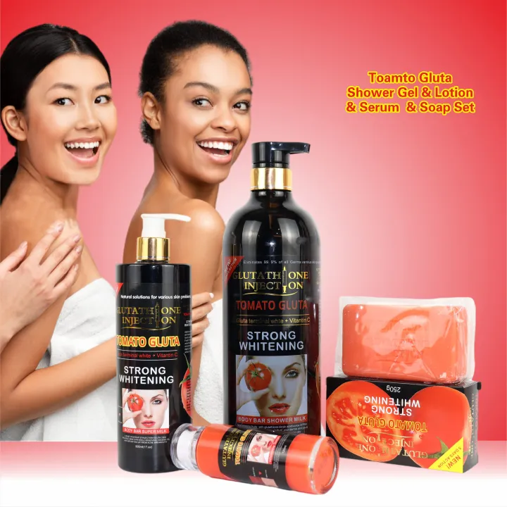 Best price for Glutathione Injection Tomato Gluta Shower Gel + Lotion +  Serum + Soap(Full set of 4) Color-Red 2694008