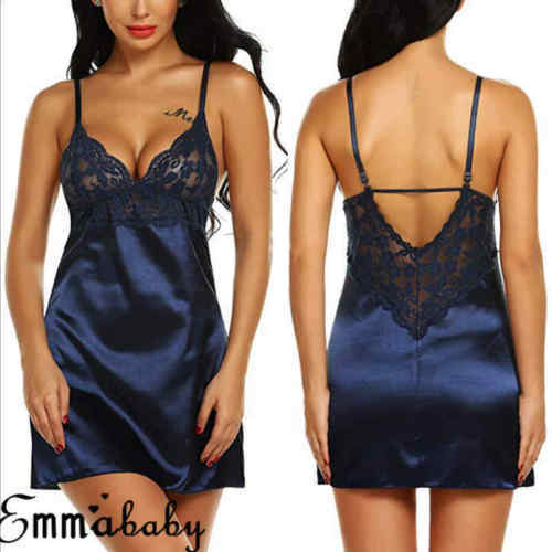 Women&apos;s Night Short Dress Nightgown Satin Silk Lace Lingerie Pajamas Sleepwear