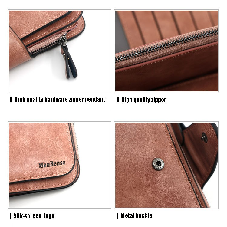 Wallets & Holders High Quality Hardware Zipper Buckle High Quality Silky Soft Mid-Length Triple Fold Vintage Women's Purse Durable
