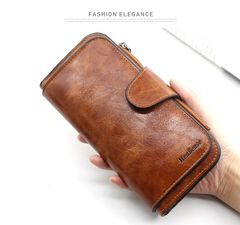 Wallets & Holders High Quality Hardware Zipper Buckle High Quality Silky Soft Mid-Length Triple Fold Vintage Women's Purse Durable Brown one size