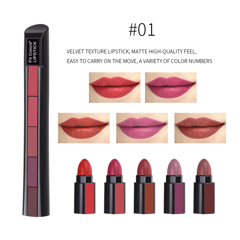 5 In 1 Matte Lipstick Kit Waterproof Nude Combination Lipgloss Long Lasting Velvet Red Show Complexion  Makeup