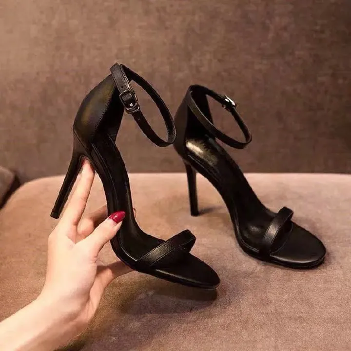 Women Sandals Shoes High Heels Leather Peep Toes Buckle Strap Woman Party Fashion New Arrival Size  with black fairy 9cm