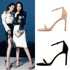 Women Sandals Shoes High Heels Leather Peep Toes Buckle Strap Woman Party Fashion New Arrival Size  with black fairy 9cm