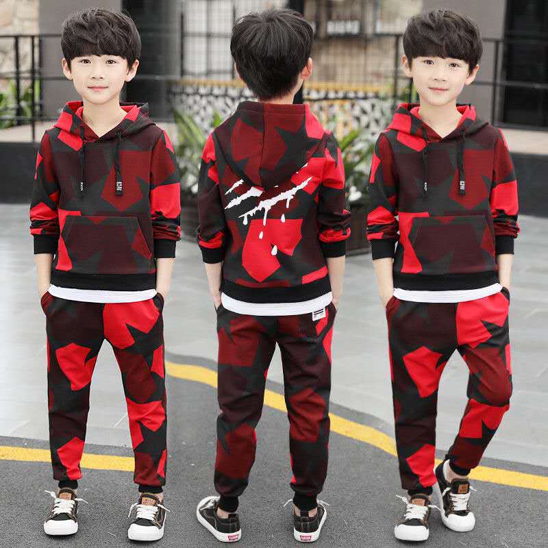 Teen Boys Clothes Set Kids Tracksuit Camouflage Cotton Hoodies Tops Sweatshirts, Cardigans & Hoodies