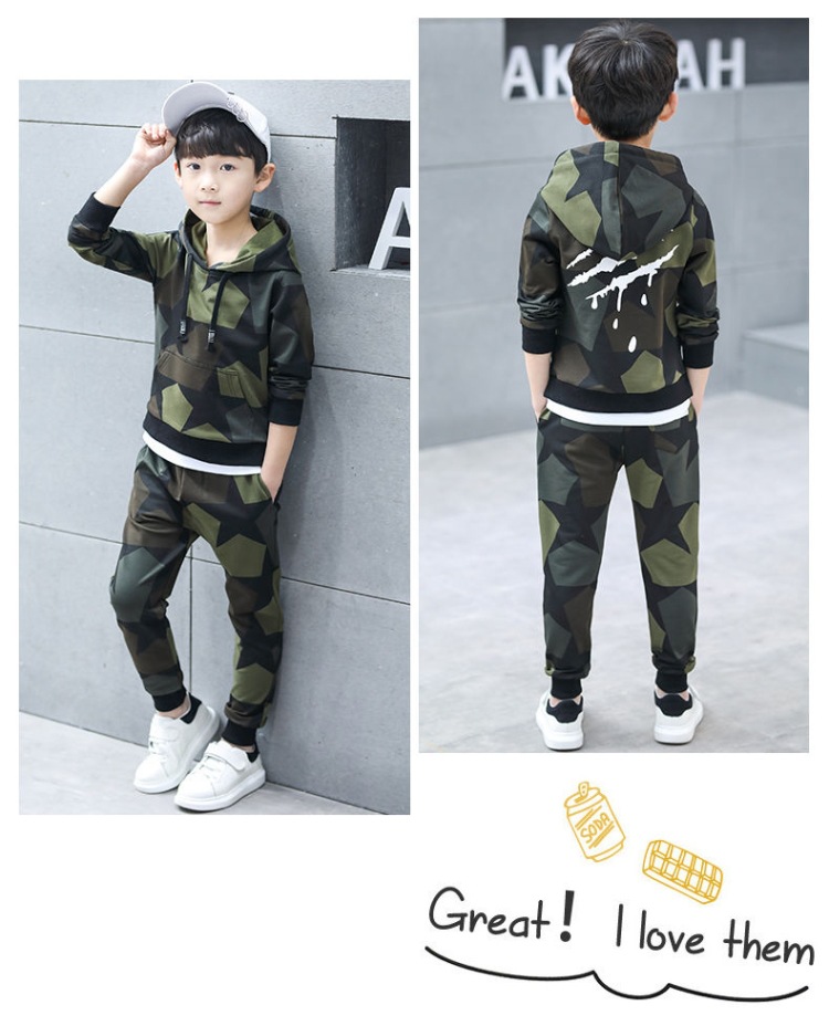 Teen Boys Clothes Set Kids Tracksuit Camouflage Cotton Hoodies Tops Sweatshirts, Cardigans & Hoodies