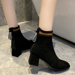 Fashionable Women's Simple 5cm Thick Heel Short Boots are Comfortable Women Boots Black 38