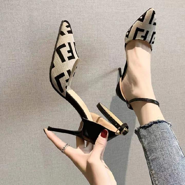 Heels Sandals Shoes Women's Low Heels Spring and Summer Stilettos Wild Black Pointed Shallow High Heels.