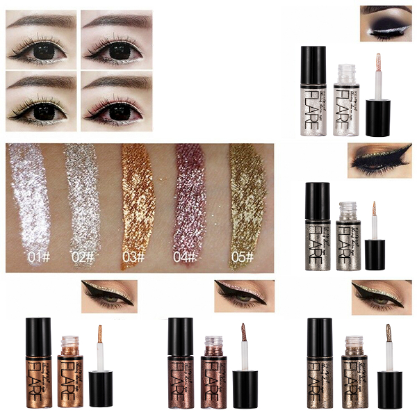 5 Color Metallic Shiny Eyeshadow Glitter Liquid Eyeliner Makeup Eye Liner Pen-Waterproof Makeup
