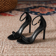 Women Sandals Shoes High Heels Leather Peep Toes Buckle Strap Woman Party Fashion New Arrival Size  with black fairy 9cm