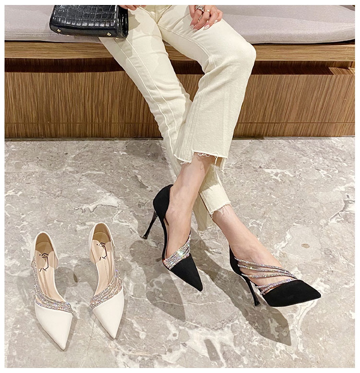 8cm Heels Women 2023 New Autumn Pumps Evening Party High Heels Ladies Pointed Toe Nude Leather Black Suede Gold Patent Leather Strappy shoes