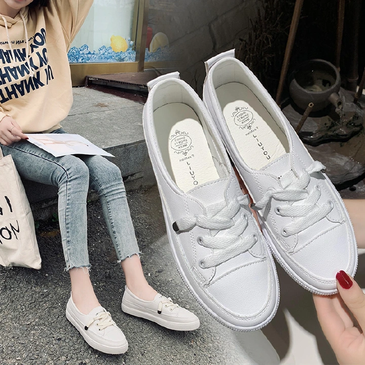 Sneakers Comfortable Non-Abrasive Feet White Flat Casual Lace-Up Comfortable Walking Shopping High-Quality Women's Sneakers