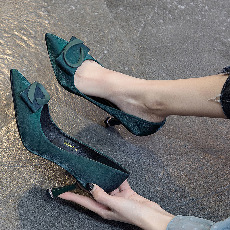 LOCAL JASMINE Heels Fine Workmanship Simple Elegant Fashion Classic Green Pointy Sweet Office Commute Shopping Multi-Size Optional  Green,37