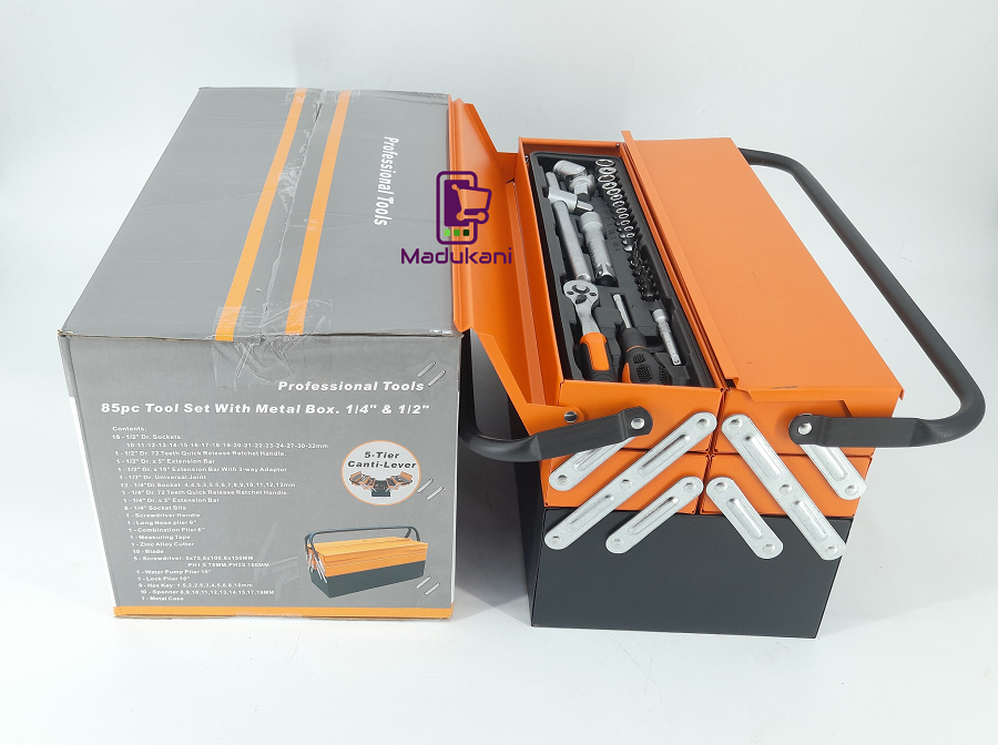 85PCS Complete Tool Set With Cantilever Metal Toolbox Tool Box
