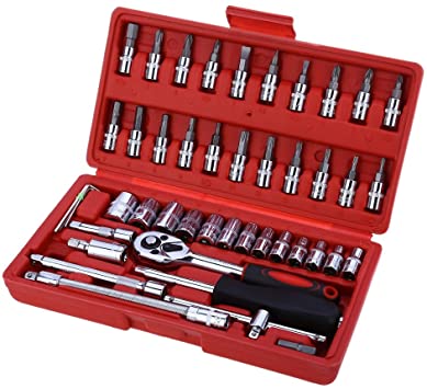 46pcs 1/4-Inch Socket Ratchet Wrench Combo Tools Kit Set