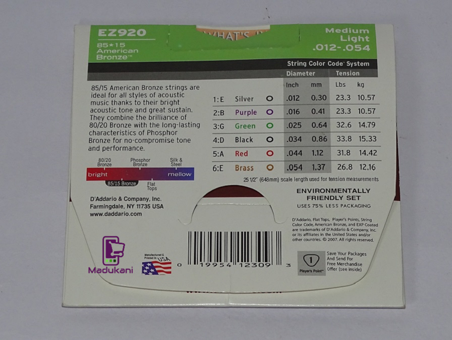 DAddario EZ920 Medium Light Gauge Acoustic Guitar Strings