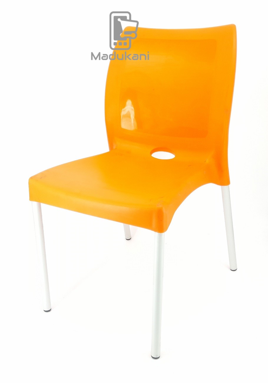 2PCS PAIR Orange Strong Armless Comfortable Plastic Chair with Metal Tubing Legs