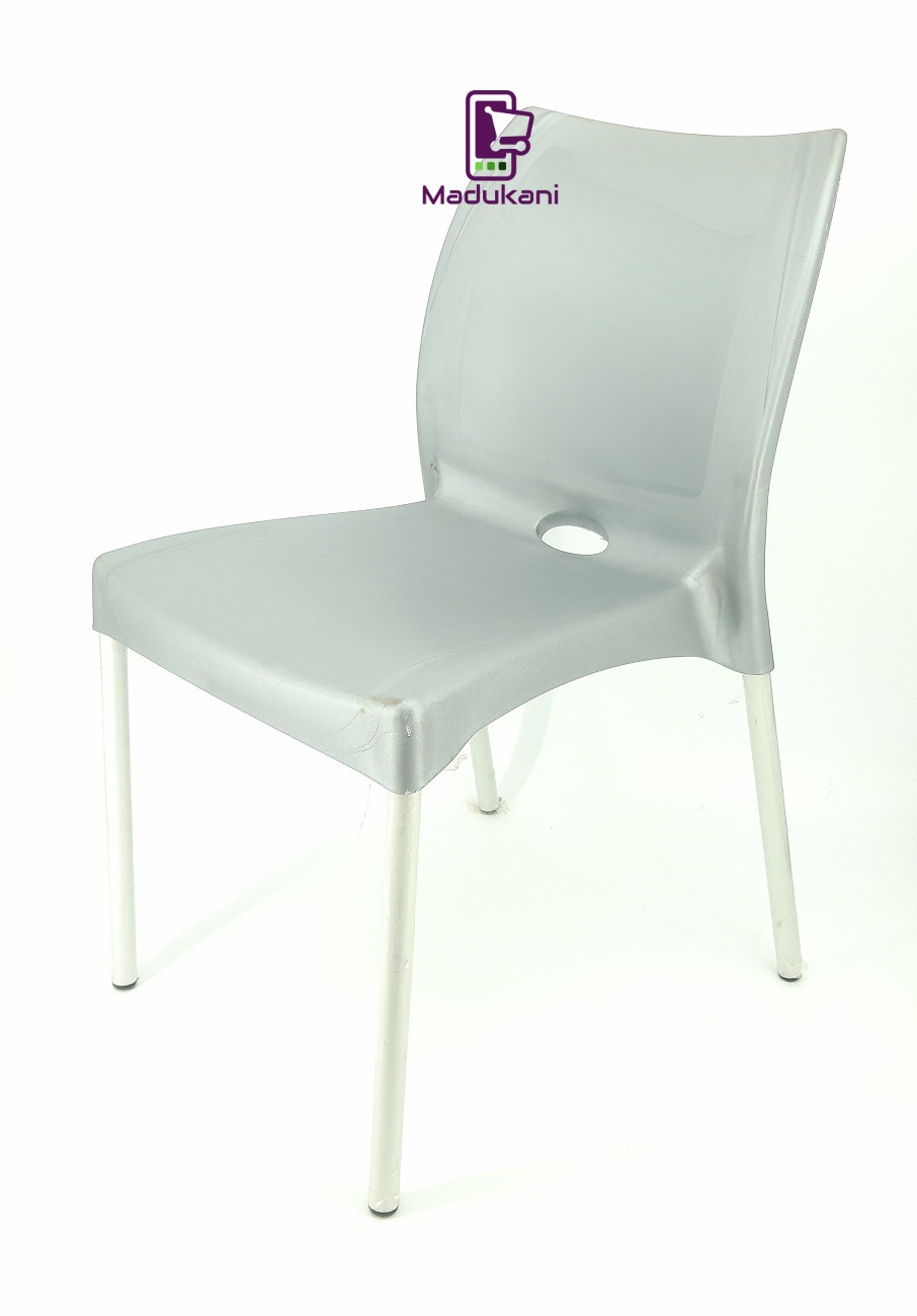 2PCS PAIR Grey Strong Armless Comfortable Plastic Chair with Metal Tubing Legs