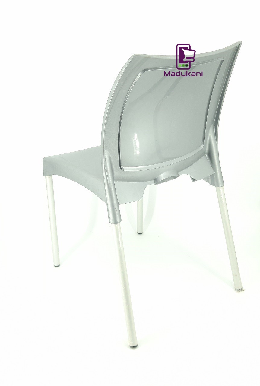 2PCS PAIR Grey Strong Armless Comfortable Plastic Chair with Metal Tubing Legs