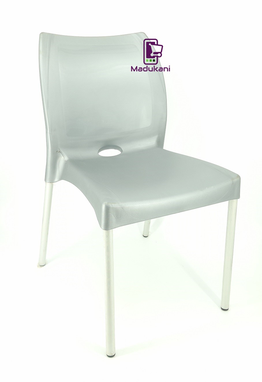 2PCS PAIR Grey Strong Armless Comfortable Plastic Chair with Metal Tubing Legs