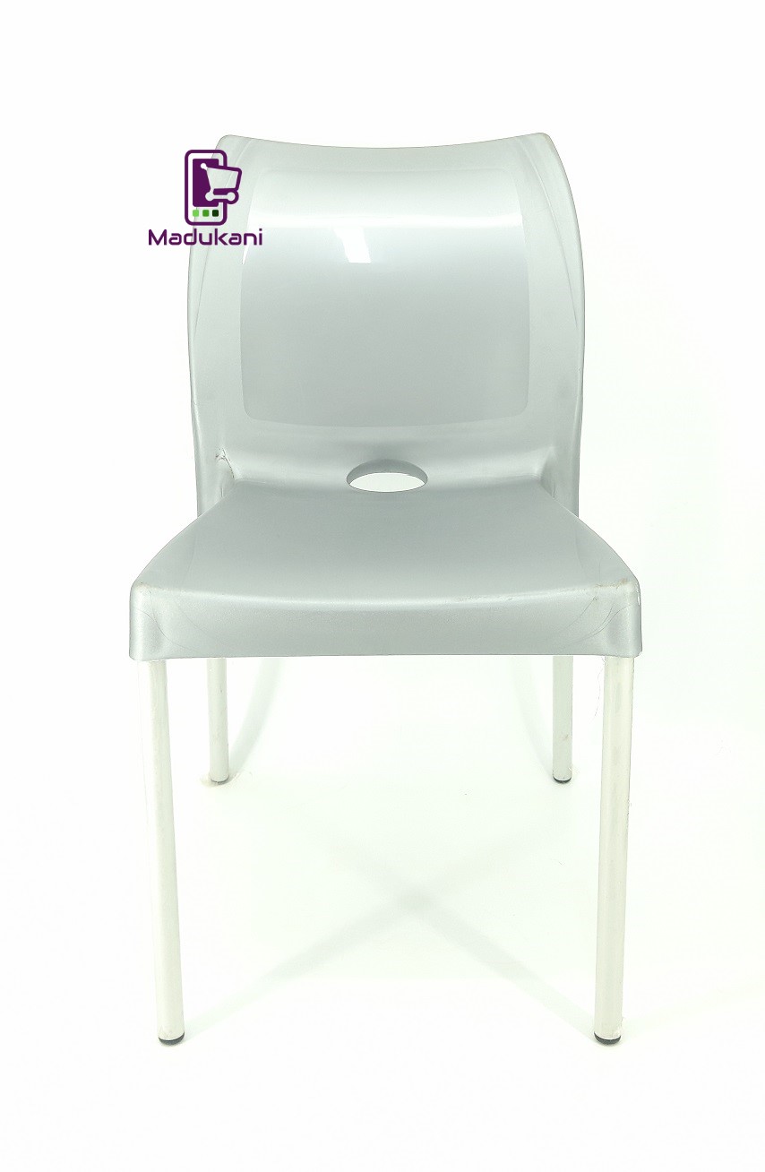 2PCS PAIR Grey Strong Armless Comfortable Plastic Chair with Metal Tubing Legs