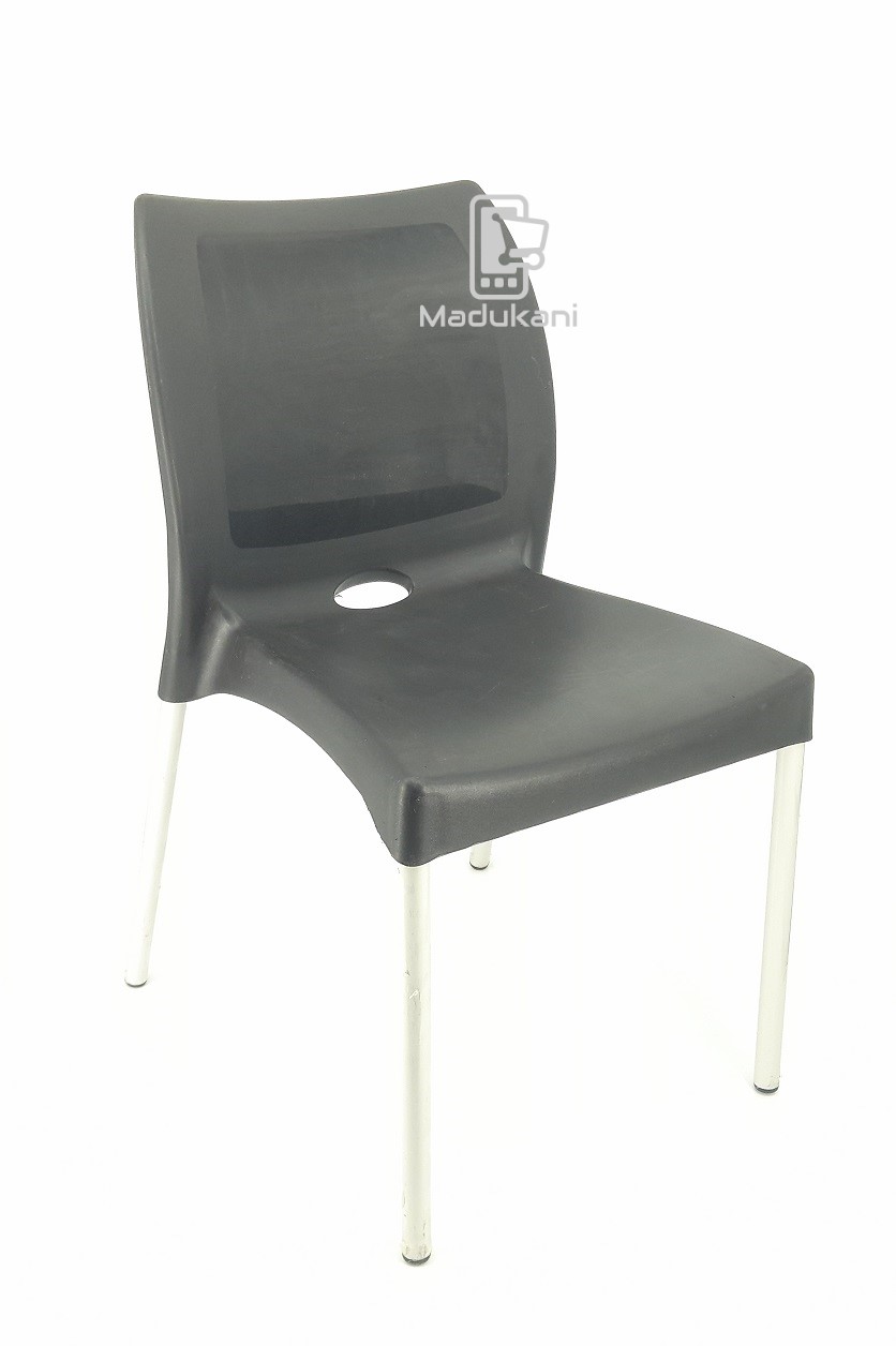 2PCS PAIR Black Strong Armless Comfortable Plastic Chair with Metal Tubing Legs