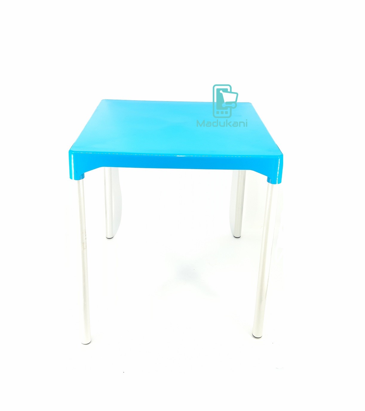 Heavy Duty Indestructible 27 inch Square Plastic Top Table with Metal Legs, Blue