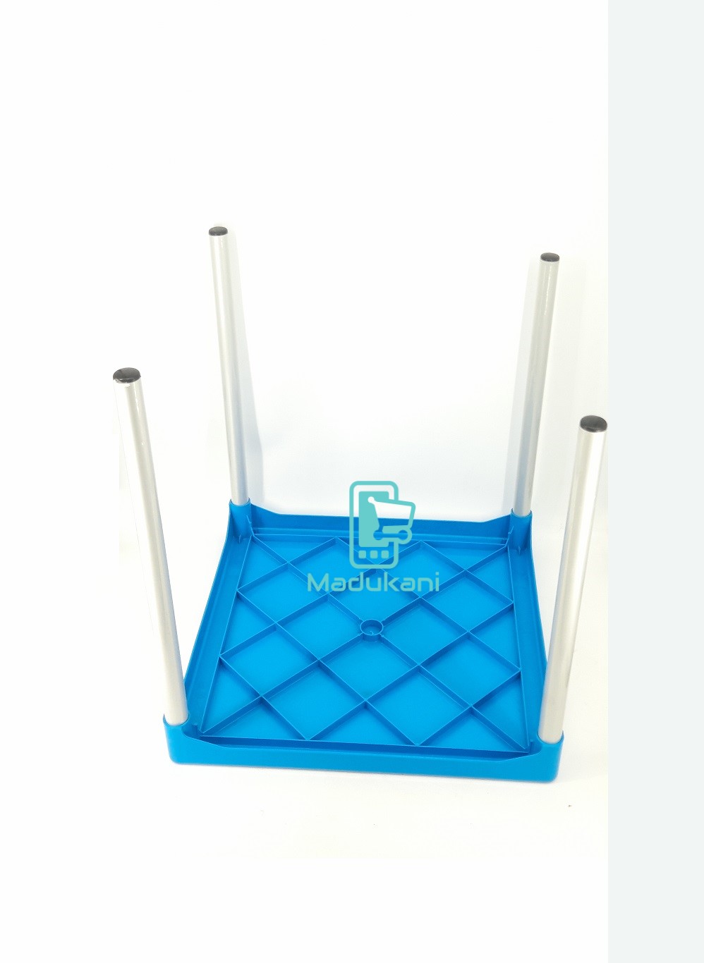 Heavy Duty Indestructible 27 inch Square Plastic Top Table with Metal Legs, Blue