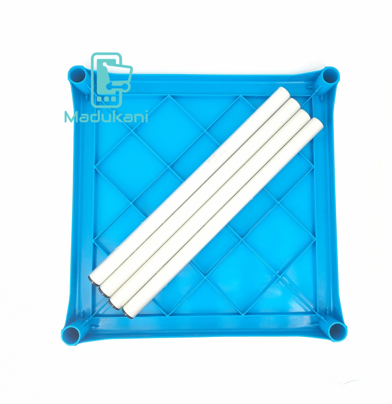 Heavy Duty Indestructible 27 inch Square Plastic Top Table with Metal Legs, Blue