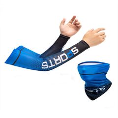 Ice Silk Sleeve Sunscreen Cuff Arm Sleeves Uv Sun Protect Anti-Slip Summer Men Women Gloves Outdoor Riding Cycling Blue one size