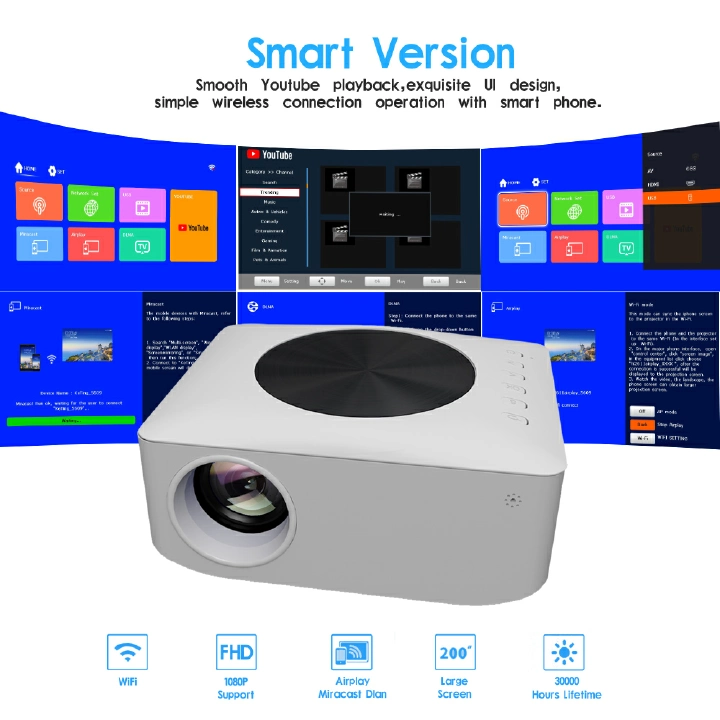 2025 Mini Projector Support 50-200inch Home Theater TV, Wifi Wireless Miracast Supported Youtube Play