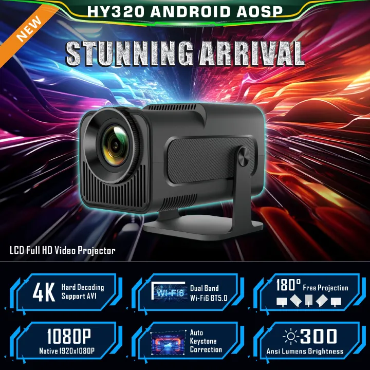 JAVAID Android11 Projector 1920*1080P 4K Wifi6 390ANSI AllwinnerH713 180° flexible BT5.0 Home Cinema Projetor Upgrated HY300