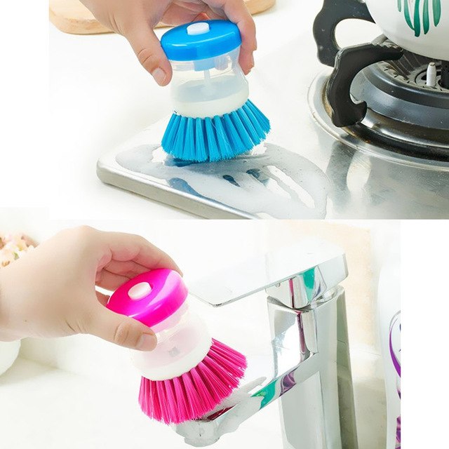 Kitchen Dish wash brush with auto detergent press