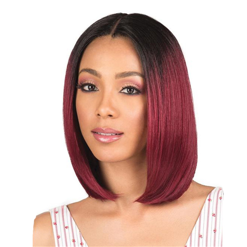 New arrival  women short straight hair black gradient wine red Bob wigs for ladies gift