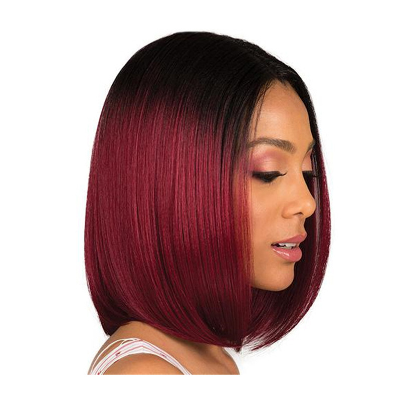 New arrival  women short straight hair black gradient wine red Bob wigs for ladies gift